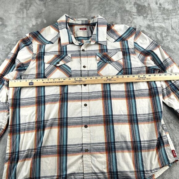 Wrangler Shirt Mens 3XL Blue Red Striped Long Sleeve Western Cowboy Rancher - Picture 2 of 10